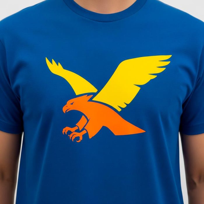 camiseta azul serigrafiada a 2 colores